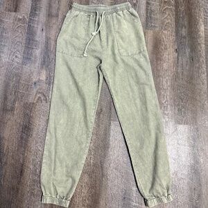Vanilla Bay Womens Joggers Acid Wash Olive, Boutique High Waisted SZ S - Fall